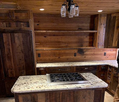 Rice Furniture & Design Center | custom built wooden shelves in an all wood kitchen